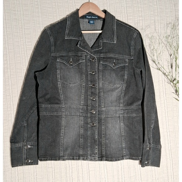 Vintage Women's Linen Denim Jacket Button Front Gray Fitted Waist XL Y2k - Picture 11 of 17